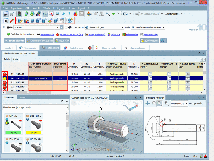 PARTdataManager with ERP functionality: Part view