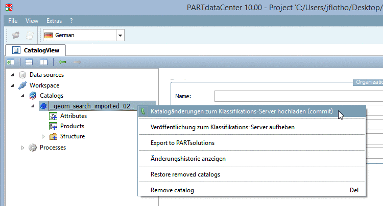 Katalogänderungen zum Klassifikations-Server hochladen (commit)