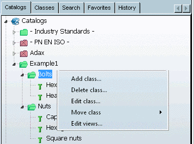 Context menu of index tree