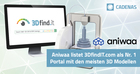Platz 1 für 3DfindIT.com - Aniwaa listet Downloadportale mit den meisten 3D CAD Modellen